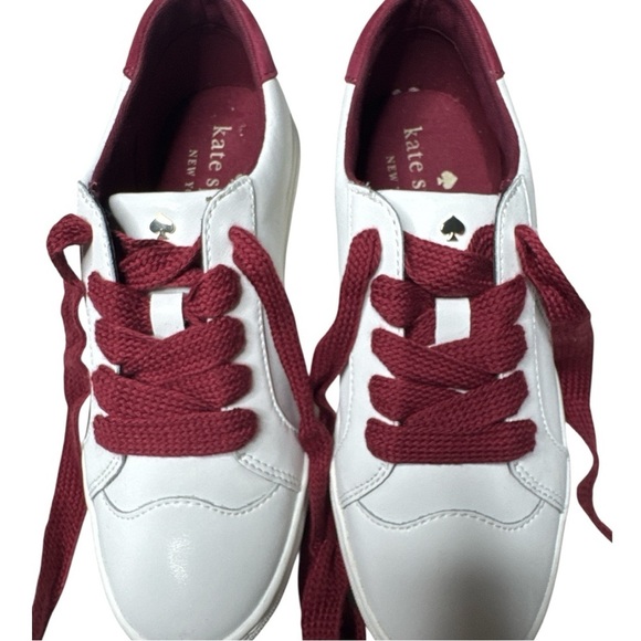Kate Spade Fez White Leather Burgundy Sneakers Sz:6 - Picture 11 of 14